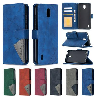 BF05 Style Stitching Color Rhombus Pattern PU Leather + Soft TPU Mganetic Buckle Card Slots with Magnetic Buckle and Stand Wallet Case for Nokia 1.3