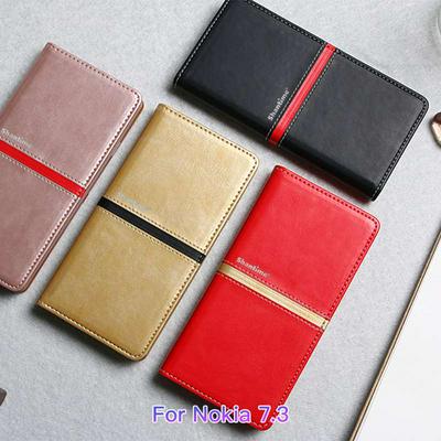 Newest Ultra Slim Folio Flip Pattern Premium Leather Shockproof PU Leather + Shock-absorbent TPU Wallet Case with Magnetic Closure and Picture Card Slots Stand for Nokia 7.3