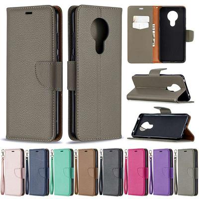 Solid Color Lichee Pattern All-round Protection PU Leather Phone Protective Case with Card Slots&Stand for Nokia 5.3