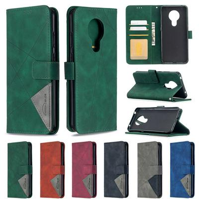 BF05 Style Stitching Color Rhombus Pattern PU Leather + Soft TPU Mganetic Buckle Card Slots with Magnetic Buckle and Stand Wallet Case for Nokia 5.3