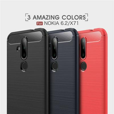 Carbon Fiber Pattern Brushed Metal Soft TPU Back Cover Case for Nokia 6.2