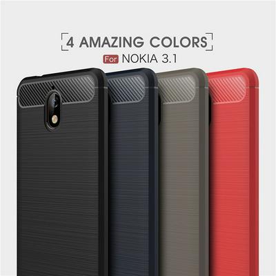 Carbon Fiber Pattern Brushed Metal Soft TPU Back Cover Case for Nokia 3.1