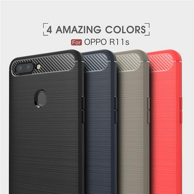 Carbon Fiber Pattern Brushed Metal Soft TPU Back Cover Case for OPPO R11s 