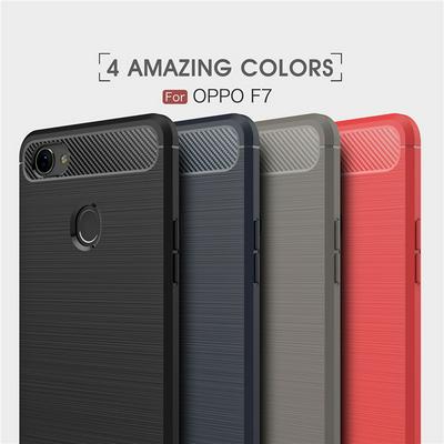 Carbon Fiber Pattern Brushed Metal Soft TPU Back Cover Case for Oppo F7