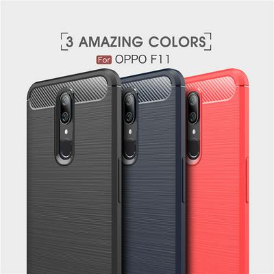 Carbon Fiber Pattern Brushed Metal Soft TPU Back Cover Case for Oppo F11