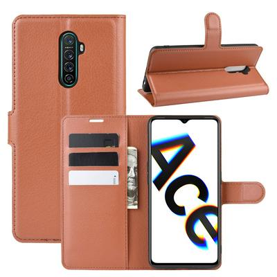 Lichee Pattern Side Flip Wallet Style PU Leather + Soft TPU Card Holder with Stand and Magnetic Buckle Case for Oppo Reno Ace