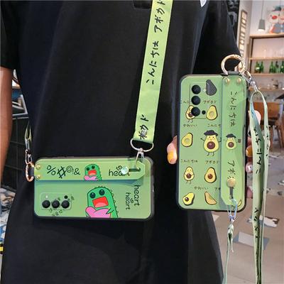 Embossed Cloth Cartoon Pattern with Kickstand and Detachable Cross Body Strap Shockproof Soft TPU Back Cover Case for Oppo Reno4 Pro 5G