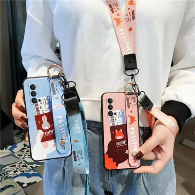 Embossed Cloth Pattern with Kickstand and Detachable Lanyard Shockproof Soft TPU Back Cover Case for Oppo Reno4 Pro 5G