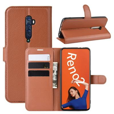 Lichee Pattern Side Flip Wallet Style PU Leather + Soft TPU Card Holder with Stand and Magnetic Buckle Case for OPPO Reno 2