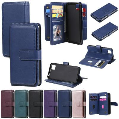 Solid Color Pattern Multifunctional Wallet Card Holder PU Leather Phone Case with Stand and 10 Card Slots for HUAWEI Y5p