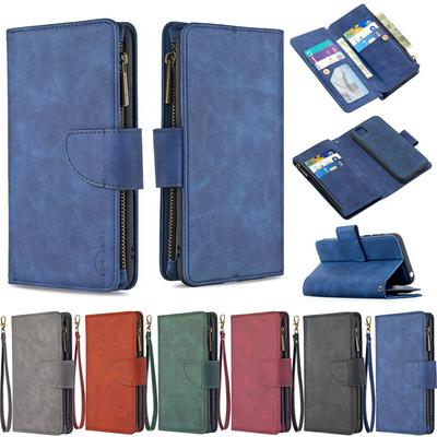 BF02 Style Wrist Strap Multi-Function PU Leather + Detachable Magnetic Leather Coated TPU Back with Card Slots Picture Frame and Magnetic Buckle Zipper Stand Wallet Bag Case for Huawei Y5p