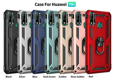 Sergeant Shockproof Drop-proof PC+TPU Phone Protective Case with Metal Ring Kickstand and Metal Patch for HUAWEI Y8s