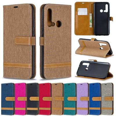 Wallet Case for Huawei Nova 5i, Denim-style Leather Phone Cover Attached with Wrist Strap