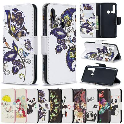 Wallet Case for Huawei Nova 5i, Printed Leather Phone Cover with Reinforced Stitching and Hidden Kickstand