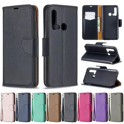 Wallet Case for Huawei Nova 5i, Plain Litchi-textured Leather Phone Case with Card Slots and Hidden Kickstand