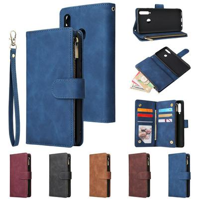 Solid Color Wrist Strap Style Shockproof Side Flip PU Leather + Soft TPU Double Layer Multi-Card Slots Picture Frame with Magnetic Buckle and Stand Zipper Wallet Case for Huawei P20 Lite (2019)