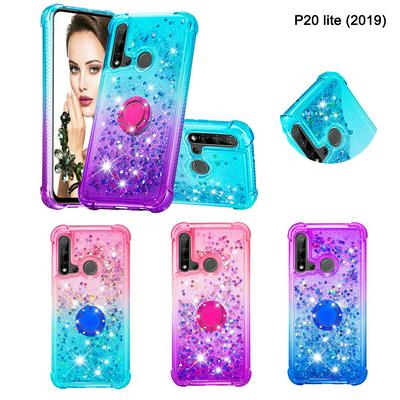 Gradient Color Side Diamond Studded Anti-Scratch Quicksand Soft TPU Back Cover Protective Case for Huawei P20 lite (2019)