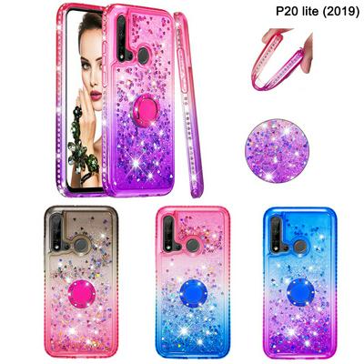 Gradient Color Side Diamond Studded Anti-Scratch Quicksand Soft TPU Back Cover Protective Case for Huawei P20 lite (2019) 