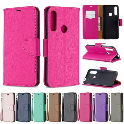 Wallet Case for Huawei P Smart Z, Plain Litchi-textured Leather Phone Case with Card Slots and Hidden Kickstand