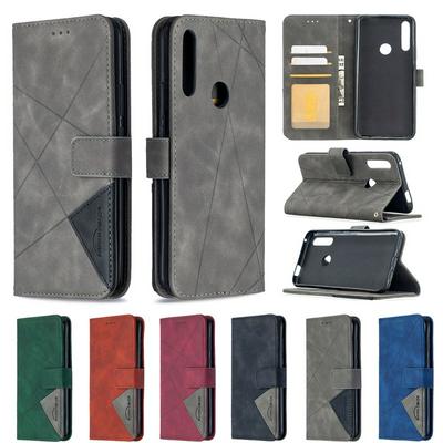 BF05 Style Stitching Color Rhombus Pattern PU Leather + Soft TPU Mganetic Buckle Card Slots with Magnetic Buckle and Stand Wallet Case for Huawei P Smart Z
