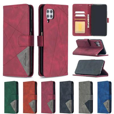Stitching Color Rhombus Pattern BF05 Scratch Resistant PU Leather Phone Protective Case with Stand &Card Slots for HUAWEI P40 Lite