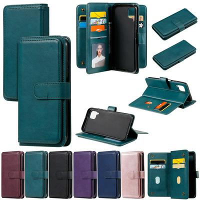 Solid Color Pattern Multifunctional Wallet Card Holder PU Leather Phone Case with Stand and 10 Card Slots for HUAWEI P40 Lite