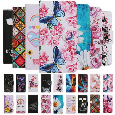 Colored Painting Wrist Strap Style Shock-Absorption Side Flip PU Leather + Soft TPU Card Slots with Magnetic Buckle and Stand Wallet Protective Case for Huawei P30 Lite