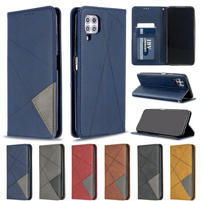 Rhombus Pattern Denim Cloth Anti-Fall Side Flip PU Leather + Soft TPU Picture Frame Stand with Magnetic Closure and Card Slot Wallet Case for Huawei P40 Lite