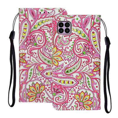 Relief Color Painting Side Flip Scratch Resistant PU Leather Wallet Phone Protective Case with Stand and Wrist Strap for HUAWEI P40 Lite