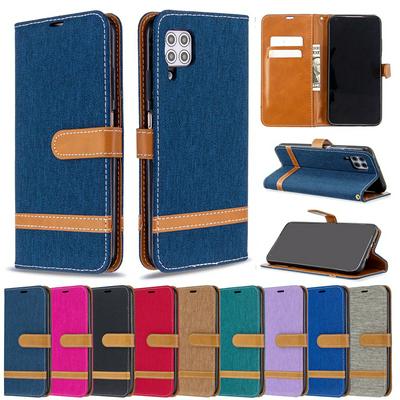 Stitching Color Denim Cloth Shock-Absorption Side Flip PU Leather + Soft TPU Card Slots with Magnetic Buckle and Stand Wallet Case for Huawei P40 Lite