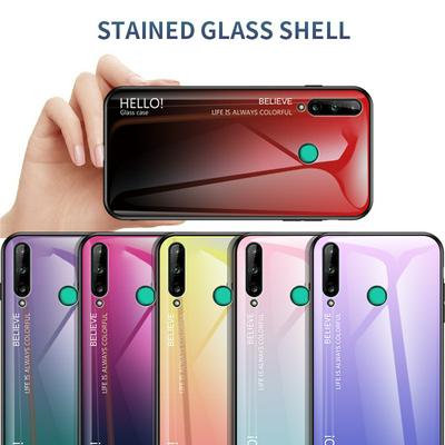 Luxury Gradient Bicolor 9H Explosion-Proof Anti-Scratch Tempered Glass Back + Soft TPU Bumper Frame Support Wireless Charging Back Cover Case for Huawei P40 Lite