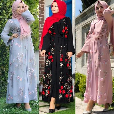 Muslim Middle East Maxi Dress Embroidered Floral Abaya