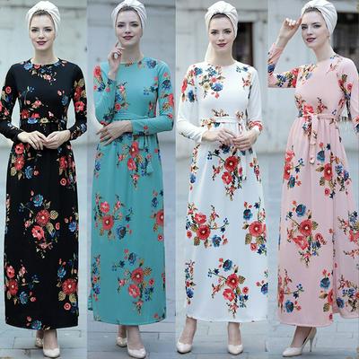 Loriya LR235 Summer New Fashion Islamic Clothing Fresh Print Lace Dress for Middle Eastern Muslim Skirt