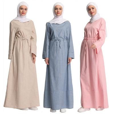 2019 Summer Loriya LR190 Simple Sweet Striped Long Section Middle Eastern Cotton Comfortable Breathable Dress for Middle Eastern Skirt