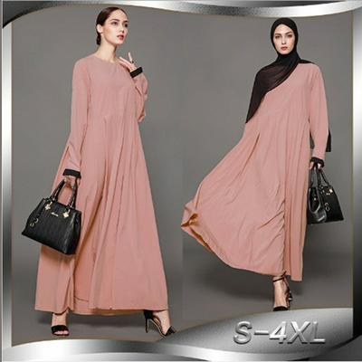 M-2XL Size Pleated Pink Long Sleeve Full Length Zipper Long Robe Abaya Muslim Maxi Dress Tunic Jalabiya Middle East Ramadan Arab Dubai Islamic Clothing