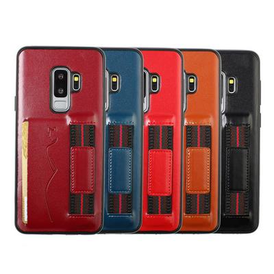 Back Card Slot Phone Case for Samsung Galaxy S9 Plus , Leather Coated Soft TPU Phone Cover With Hand Strap