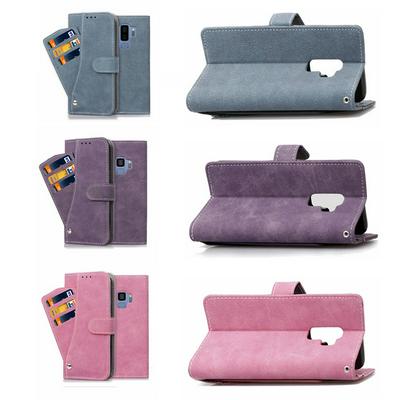 Frosted Surface Antistain Shockproof PU Leather + Soft TPU 360° Rotatable Card Slots with Picture Frame and Stand Wallet Case for Samsung Galaxy S9 Plus