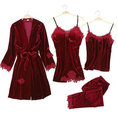 Autumn and Winter Sexy Women's Pajamas Set Comfortable Warm and Casual Gold Velvet Pajamas for Female's Five Pajamas Set