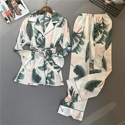 2019 Spring and Summer New Pajamas Set Comfortable Breathable Cool Women's Pajamas Silk Printed  for Women's Home Pajamas