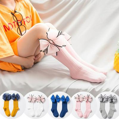 Children Socks With Bows Baby Girls Sock Knee High Cotton Toddler Long Socks Kids Infant Stocking