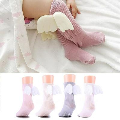 0-4 Years Old Cotton Baby Cute Knee High Socks 3D Angel Wings Toddler Candy Color Soft Stocking Children Leg Warmers