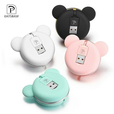 Retractable Charger Cable 2 in 1 Flat USB to 8 Pin and Micro USB Cable in Cute Animal Head Design