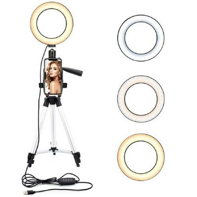 3 Colors Mode Dimmable Ring Light with Telescopic Tripod and Phone Holder for Live Streaming / Makeup / Photography Compatible with Phones and Cameras