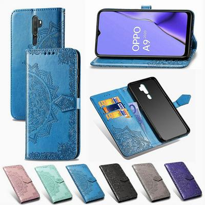 Relief Mandala Pattern Shockproof Side Flip PU Leather + Soft TPU Three Card Slots with Magnetic Buckle and Stand Wallet Case for OPPO A9 (2020)