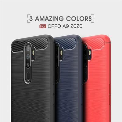 Carbon Fiber Pattern Brushed Metal Soft TPU Back Cover Case for Oppo A9 (2020)