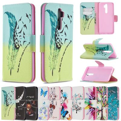 Colored Painting Side Flip Shockproof PU Leather + Soft TPU Magnetic Buckle with Stand and Card Slots Wallet Protective Case for Oppo A9 (2020)