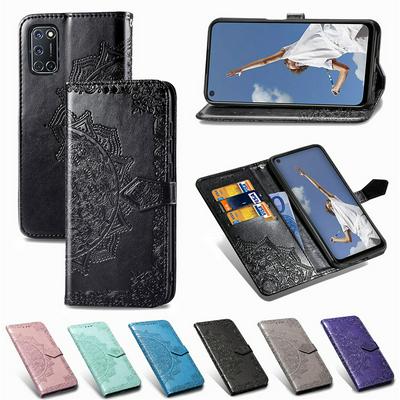 Relief Mandala Pattern Three Card Series Shockproof PU Leather +TPU Wallet Phone Case with Lanyard for Oppo A52