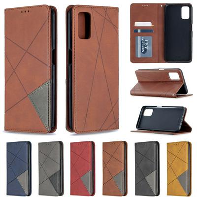 Rhombus Pattern Denim Cloth Anti-Fall Side Flip PU Leather + Soft TPU Picture Frame Stand with Magnetic Closure and Card Slot Wallet Case for Oppo A52