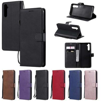 Solid Color Pattern Scratch Resistant Clamshell PU Leather Phone Protective Case with Lanyard&Card Slots for OPPO Realme 6 Pro