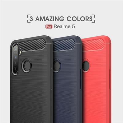 Carbon Fiber Pattern Brushed Metal Soft TPU Back Cover Case for OPPO Realme 5